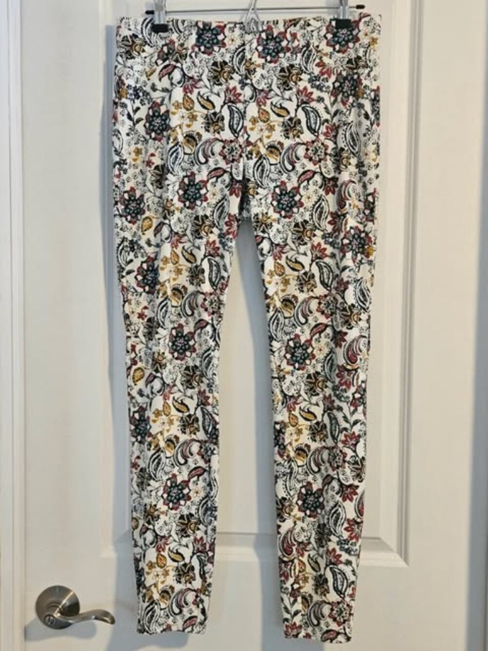 Floral Paisley Print Ankle Pants Women's L/12-14 Boho Stretch Multi-Color